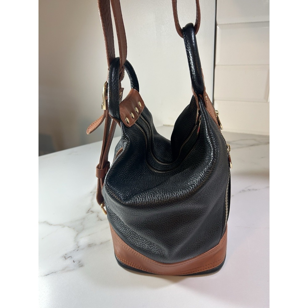 Valentina Italy Black Pebbled Leather Convertible Sling Backpack Hobo Bag - Picture 2 of 8